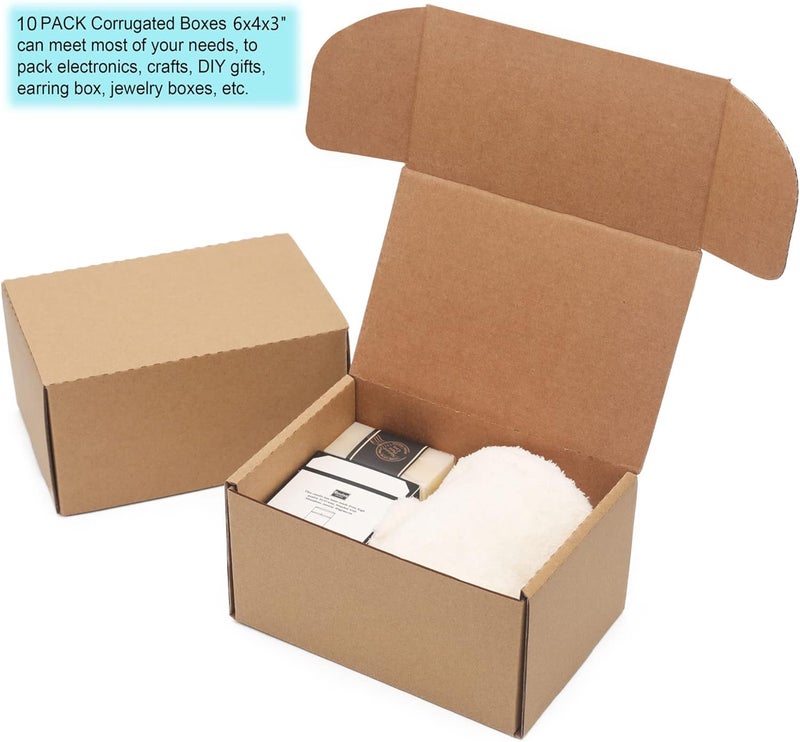 YOUNGKEE 10 Pack Small Shipping Boxes 6x4x3'' Corrugated Small Cardboard Boxes for Shipping, Recyclable Packaging Boxes for Business, Mailer, Gift Packing, Crafts Packing, Jewelry Box, Brown - Image 4